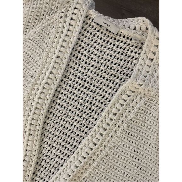 Vince Cardigan Women's XL White Organic Cotton Open Knit Crochet Cottage Coastal - Picture 5 of 5